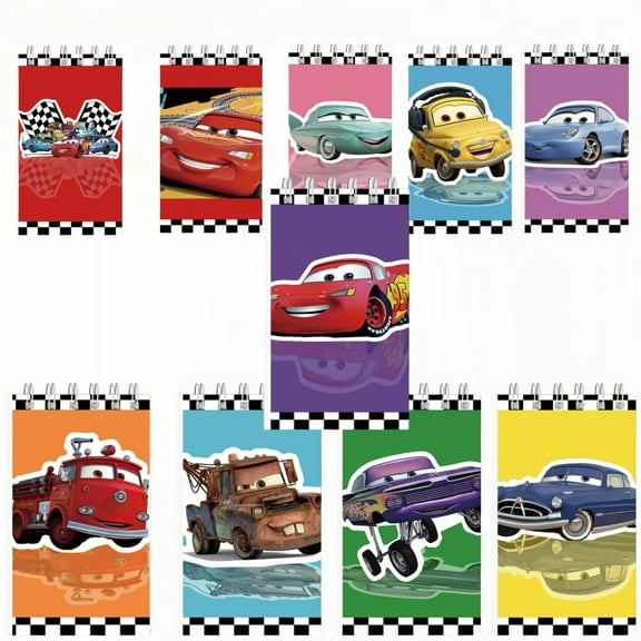 10 Pcs Cars Lightning McQueen Anime Cartoon Spiral Notebook Journals for- Cute Kawaii Theme Writing Notepads with Thick Paper Office Supplies (Multi-Theme Designs)