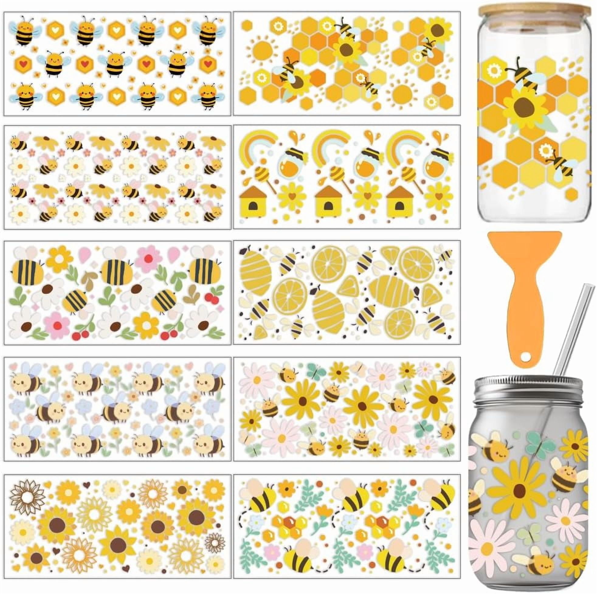 10 Pcs Cartoon Bee Theme Cup Printing UV Transfer Papers 10 Styles Bees ...