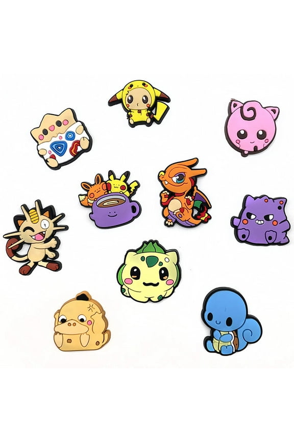 10 Pcs Cartoon Pokemon PVC Shoe Charms for Clog Sandals, Cute Shoes Decoration Charms for Teen Adults Party Gifts