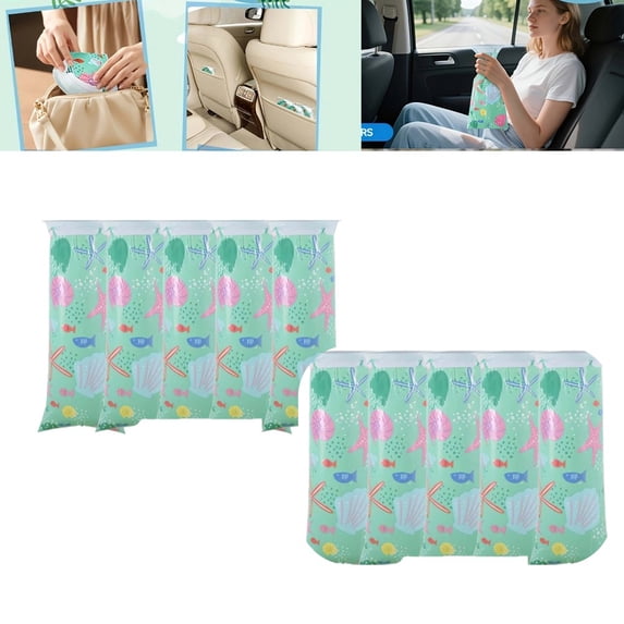 10 Pcs Cartoon Starfish Vomit Bags, Leak Proof Disposable Motion Sickness Bags for Car Travel, Cute Emesis Bags for Kids Pregnant Women, Portable Nausea Relief