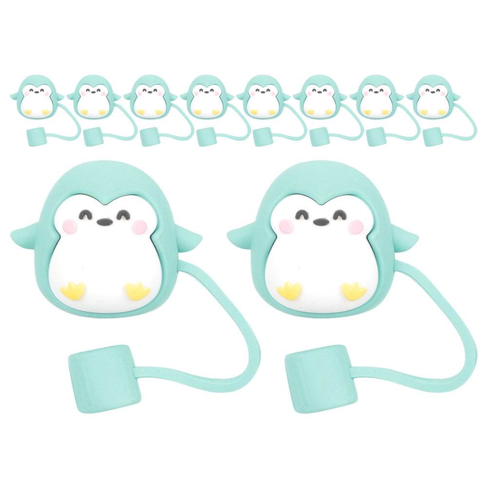10 Pcs Cartoon Straw Lid Straws Covers Cap Penguin Tip Reusable Cute Plug Child