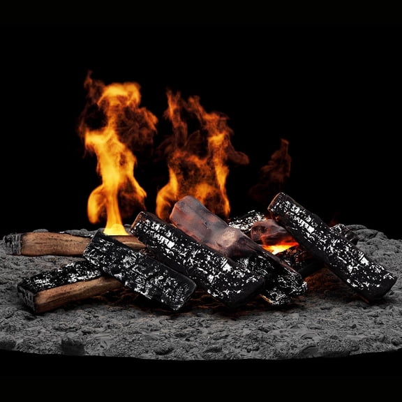 10 Pcs Ceramic Gas Fireplace Logs, Premium Heat-Resistant Wood Log Gas Realistic Logs for Indoor or Outdoor Fireplaces,Perfect for Holidays,Christmas Ambiance
