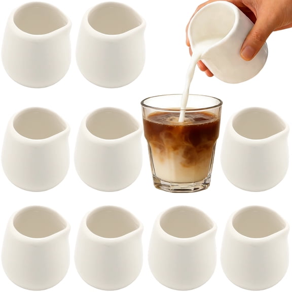 10 Pcs Ceramic Milk Jug, 50 ml White Mini Creamer Pitcher without Handle, Reusable Sauce Gravy Jug for Steak, Appetizers & Condiments, Suitable for Home Kitchen, Office or Coffee Bar Use