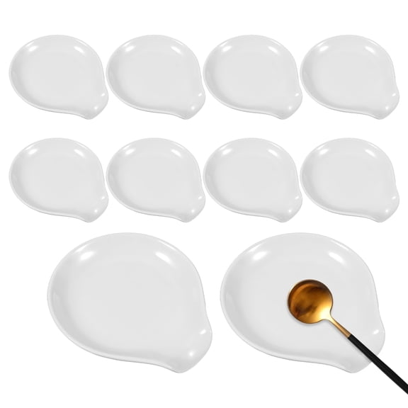 10 Pcs Ceramic Spoon Rest for Stove Top 3.8 x 3.4 Inch Porcelain Spoon Holder Utensil Rest Dishwasher Safe Cradle for Home Kitchen Accessories (White) Y101