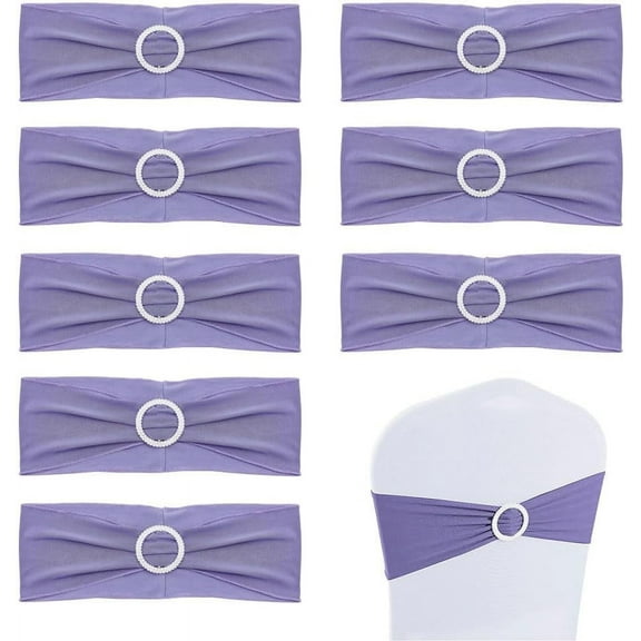 10 Pcs Chair Sashes Bands Elastic Chair Cover Bands with Plastic Buckle Slider Polyester Stretch Chair Ties Bows for Wedding Party Ceremony Reception Banquet Decoration (Lavender)