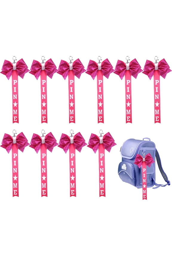10 Pcs Cheer Pin Me Ribbon Cheerleader Bow Keychain Ribbon Cheer Keyring with Glitter Rhinestones Bow Lanyard Pendant for Women Girls.