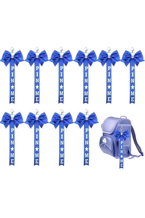 10 Pcs Cheer Pin Me Ribbon Cheerleader Bow Keychain Ribbon Cheer Keyring with Glitter Rhinestones Bow Lanyard Pendant for Women Girls.