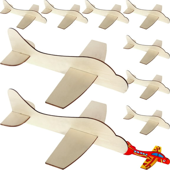 10 Pcs Wooden Airplane Model Kits for Kids, Unfinished Glider Toys, Manual Assembly, Educational and Creative Play Set