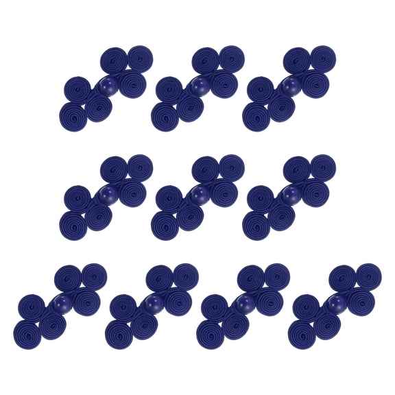 10 Pcs Chinese Knots Frog Buttons Closure Handmade three-wheel Shape Sewing Buttons Blue Buckle with Jade for Cheongsam Dresses Shirts Sweater Cloak Coat, 0.98" × 2.17"