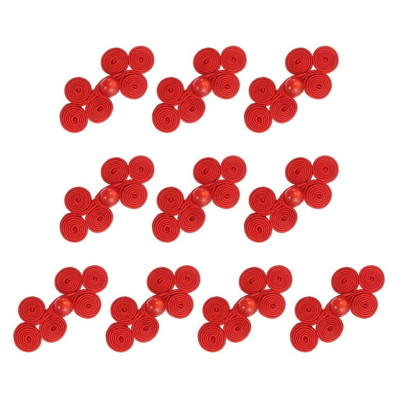 10 Pcs Chinese Knots Frog Buttons Closure Handmade three-wheel Shape Sewing Buttons Bright Red Buckle with Jade for Cheongsam Dresses Shirts Sweater Cloak Coat, 0.98" × 2.17"