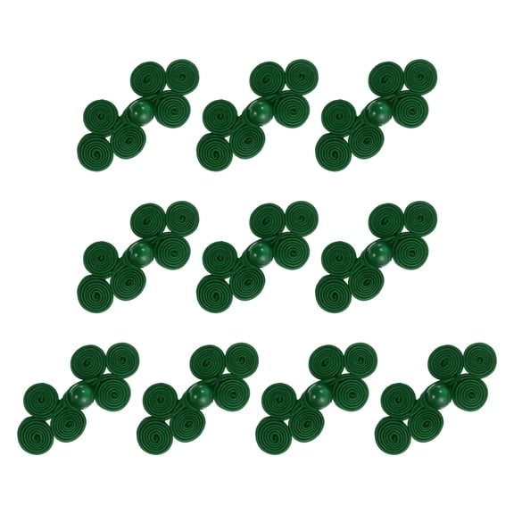 10 Pcs Chinese Knots Frog Buttons Closure Handmade three-wheel Shape Sewing Buttons Dark Green Buckle with Jade for Cheongsam Dresses Shirts Sweater Cloak Coat, 0.98" 2.17"