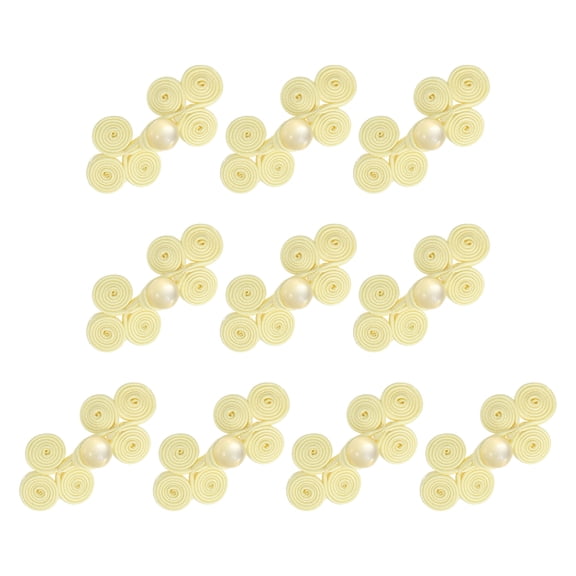 10 Pcs Chinese Knots Frog Buttons Closure Handmade three-wheel Shape Sewing Buttons Light Yellow Buckle with Jade for Cheongsam Dresses Shirts Sweater Cloak Coat, 0.98" × 2.17"
