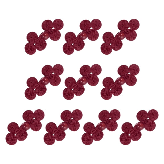 10 Pcs Chinese Knots Frog Buttons Closure Handmade three-wheel Shape Sewing Buttons Wine Red Buckle with Jade for Cheongsam Dresses Shirts Sweater Cloak Coat, 0.98" × 2.17"