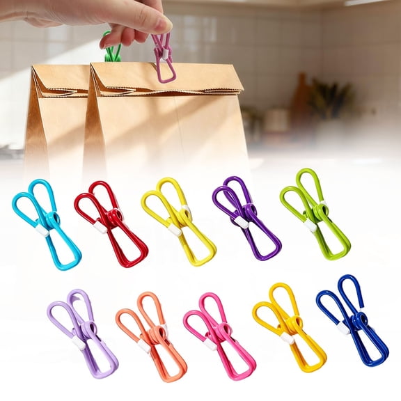 10 Pcs Chip Clips, 2 inch Multi-Function Colored Utility Steel Wire Clips, Waterproof Metal Clothespins Clips for Food Package, Pegs Holders in Basket Bin for Clothes Line Kitchen Bag Sealing