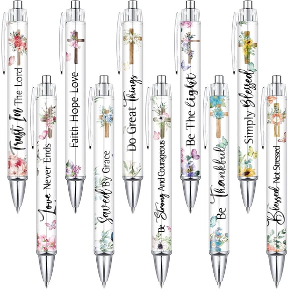 10 Pcs Christian Pens for Women Religious Ink Easter Gifts Inspirational Quotes Bible Verse Ballpoint Funny Office Supplies Men Coworker(Cross)