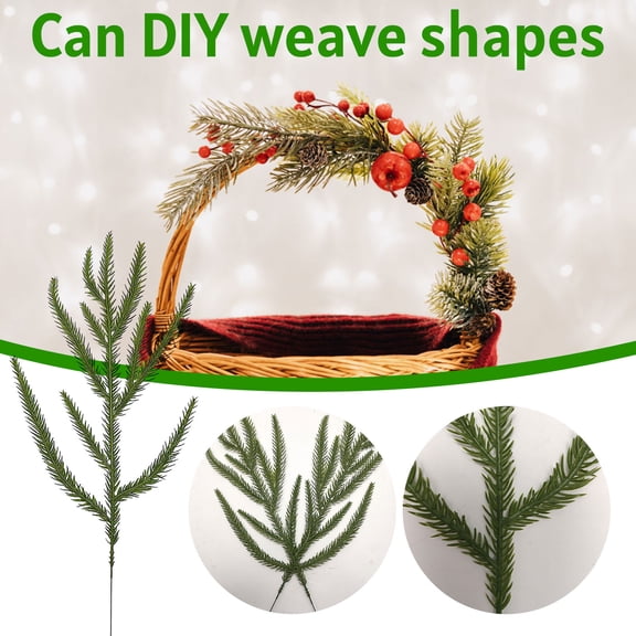 10 Pcs Christmas Artificial Pine Needle Branches, Greenery Plant Winter Fake Stems Xmas Tree Picks for DIY Wreath Centerpiece Vast Home Winter Wedding Party Decoration (Classic)