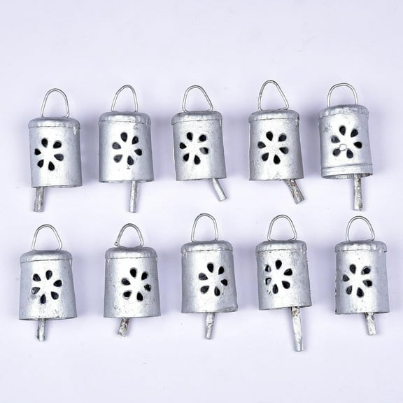 Vivanta 10 Pc Silver Jingle Bells for Crafts, Rustic Tin Cow Bells, Handmade Mini Ornaments