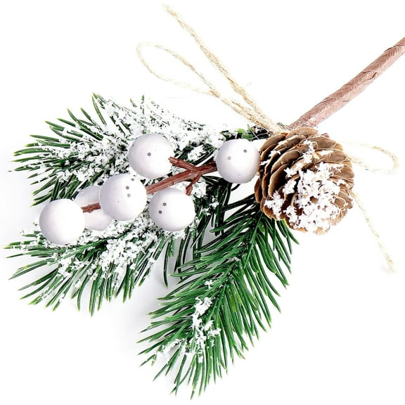 10 Pcs Christmas Berries Pine Cones for DIY Crafts-Christmas Tree Picks Spray Evergreen Artificial Pine Branches Holly Stem, Xmas Garland Decor,Gift Wrap Embellishment