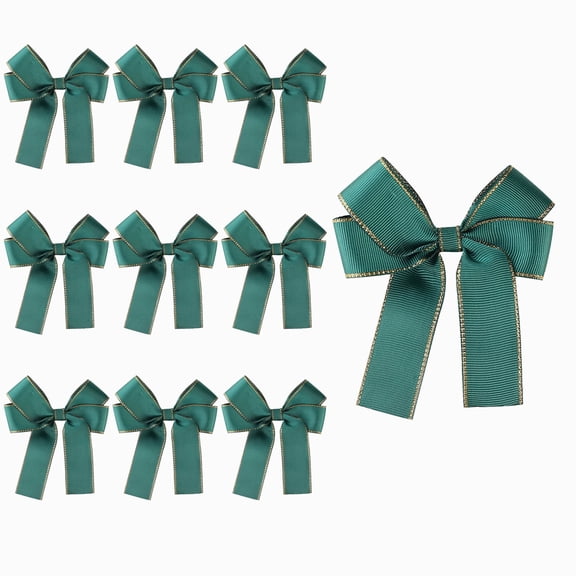 10 Pcs Gift Wrap Satin Ribbon Bows 4.5" Craft Bows Ribbons for Gift Wrapping DIY Treat Bags Holiday Gifts Bag Party Decorations, Wedding Decor Christmas Birthday Presents (Dark green)