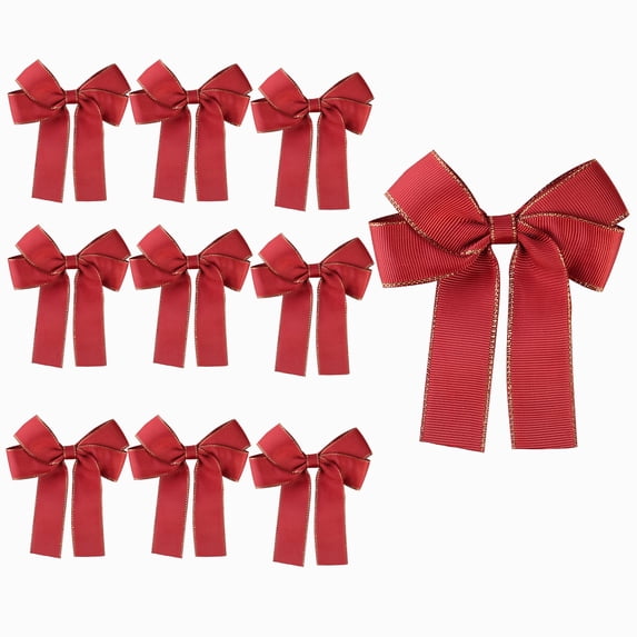 10 Pcs Gift Wrap Satin Ribbon Bows 4.5" Craft Bows Ribbons for Gift Wrapping DIY Treat Bags Holiday Gifts Bag Party Decorations, Wedding Decor Christmas Birthday Presents (Wine Red)