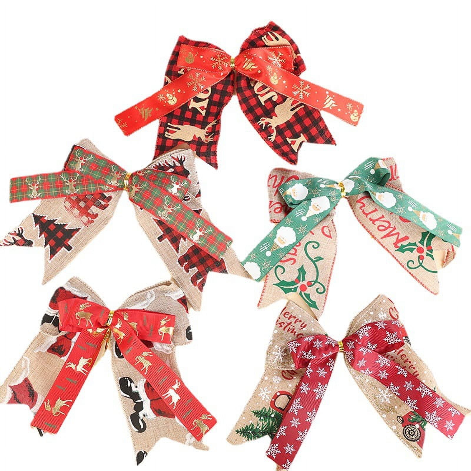 10 Pcs Christmas Mini Burlap Bow Checkered Bows Gingham Ribbon Bows