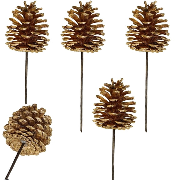 10 Pcs Christmas Pine Cones Picks,3.15-3.95 Inch Natural Pine Cones,Christmas Pinecones for Vase & Bowl Fillers, Gold Pine Cones for Christmas Tree, Holiday Wreath Ornaments DIY Craft Decorations