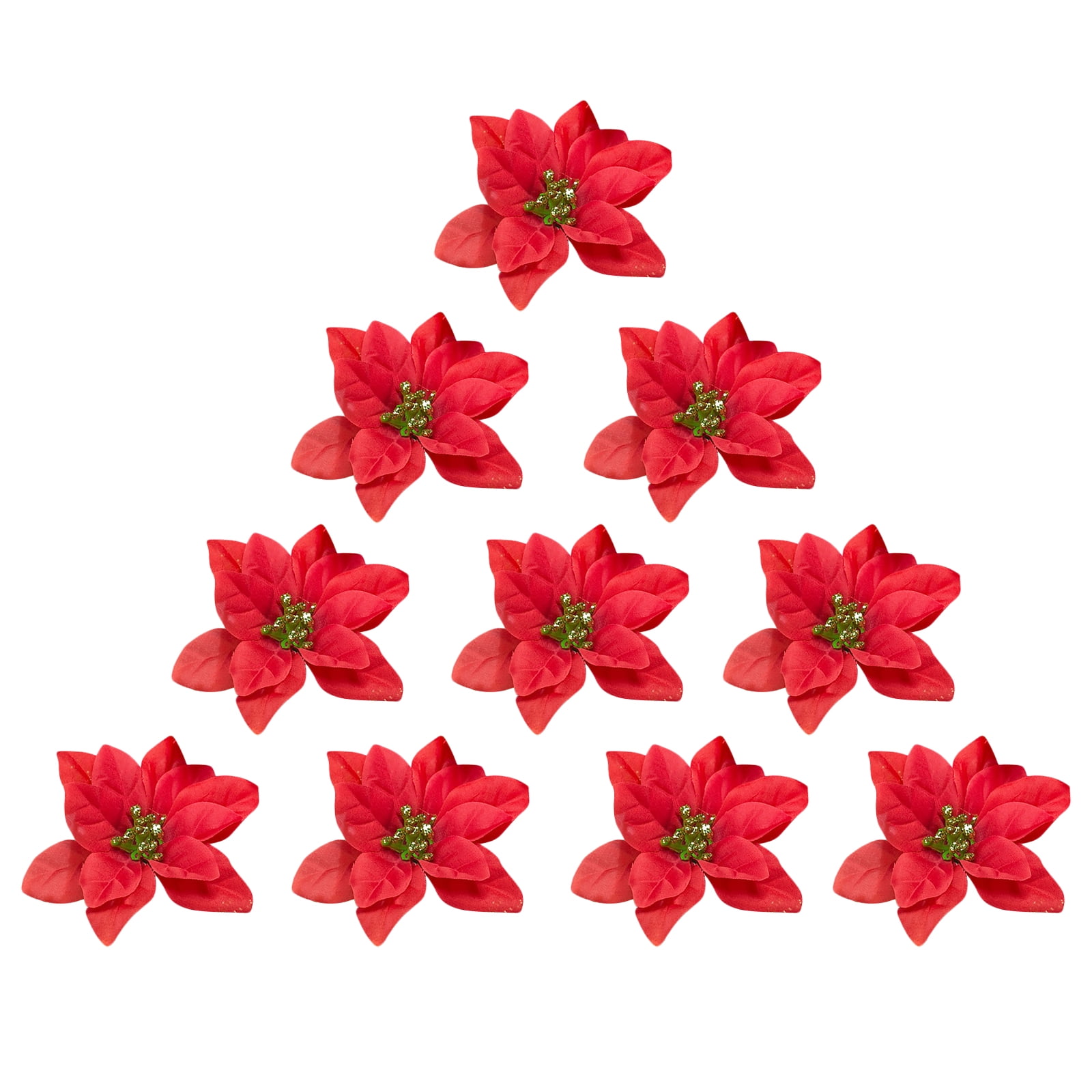 10 Pcs Christmas Poinsettia Flowers Artificial Silk Fabric Poinsettia ...