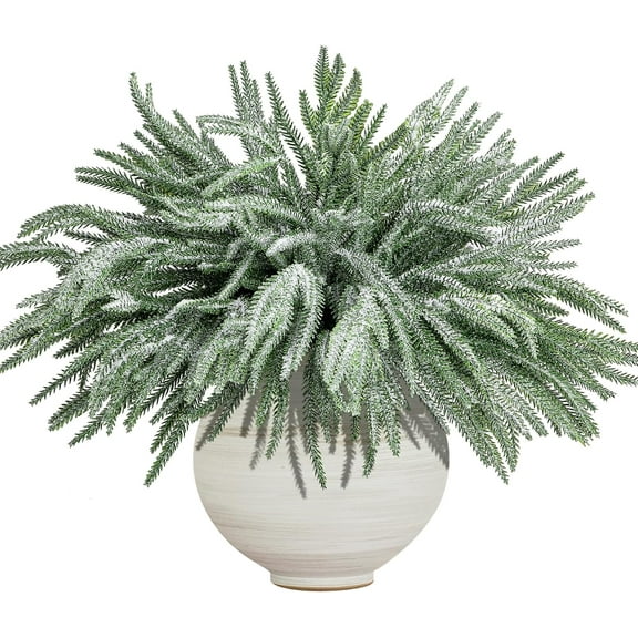 10 Pcs Christmas Snow Norfolk Pine Branches,18" Snow Flocked Artificial Xmas Branches Pine Tree Needles, White Frosted Fake Greenery Norfolk Pines Stems Sprigs for Diy Craft Garland Home Garden Decor