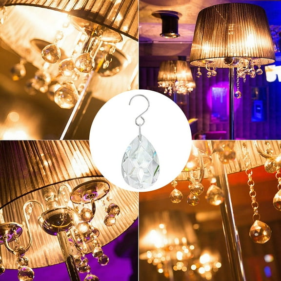 10 Pcs Christmas Transparent Crystal Teardrop Decoration, Chandelier Crystal Prisms Pendants with Hook, Christmas Tree Decorations White 1.46x0.98 Inch