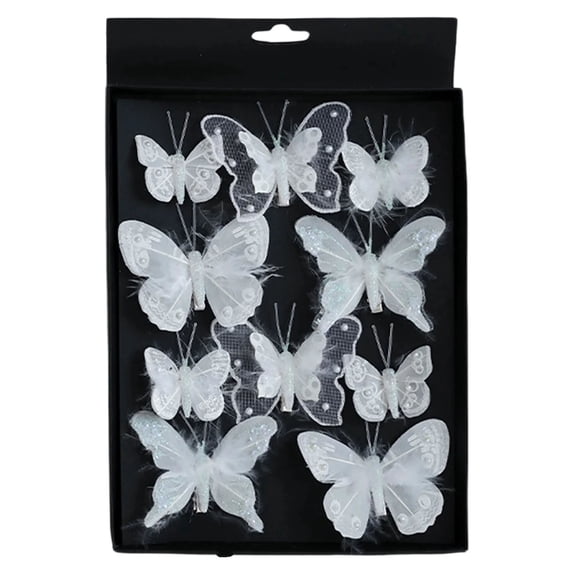 10 Pcs Christmas Tree Butterfly Decorations 5 Style Glitter Hollow Butterfly Ornaments Hanging Decorations with Clips for Holiday Crafts Christmas Tree Xmas Party Wreath Garland Decor,White