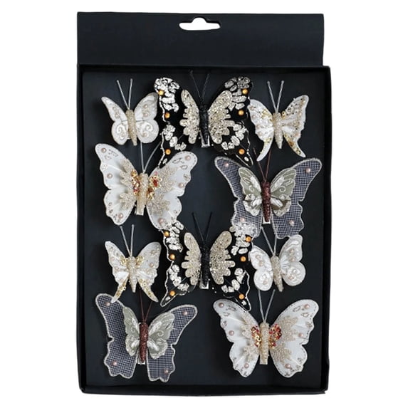 10 Pcs Christmas Tree Butterfly Decorations 5 Style Glitter Hollow Butterfly Ornaments Hanging Decorations with Clips for Holiday Crafts Christmas Tree Xmas Party Wreath Garland Decor,Yellow