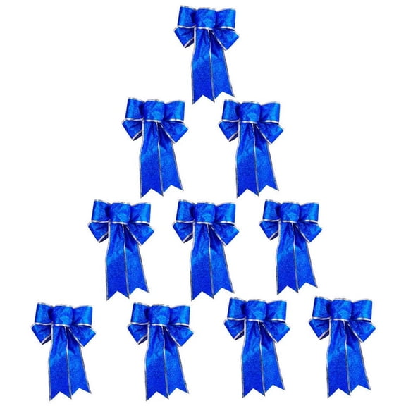 10 Pcs Christmas Tree Ornament Big Bow-Knot 9.84 Inch Polyester Decorations Royal Blue