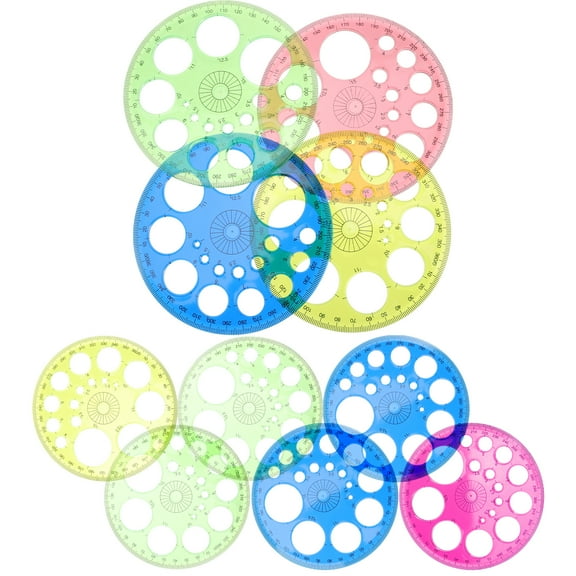 10-Pack Plastic Circle Protractors Measuring Rulers for Drawing Student Office Supplies