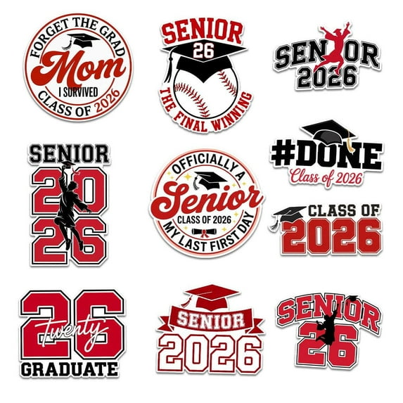 10 Pcs Class of 2026 Graduation Stickers | Bold Red Senior Vinyl Decals | Gift for Grads, Moms & Scrapbooks