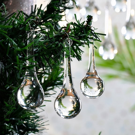 10 Pcs Clear Acrylic Crystal Water Drop Hanging Ornaments, Tree Pendants for Christmas, Winter Wonderland and Holiday Party Home Decor