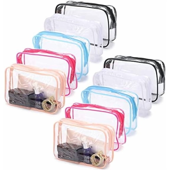 10 Pcs Clear Cosmetic Bags Small Makeup Bags Portable Waterproof Travel Toiletry Bags Colorful Organizer, 7.5"x 4.8"x 2.3"
