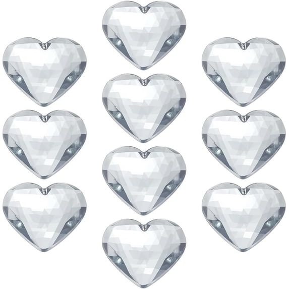 10 Pcs Clear Large Heart Acrylic Rhinestone 2.3" Flat Back Faceted Big Heart Crystal Gems Rhinestone with Back Glue Props Embelishments Gems for Valentine's Party Cosplay Costume Making