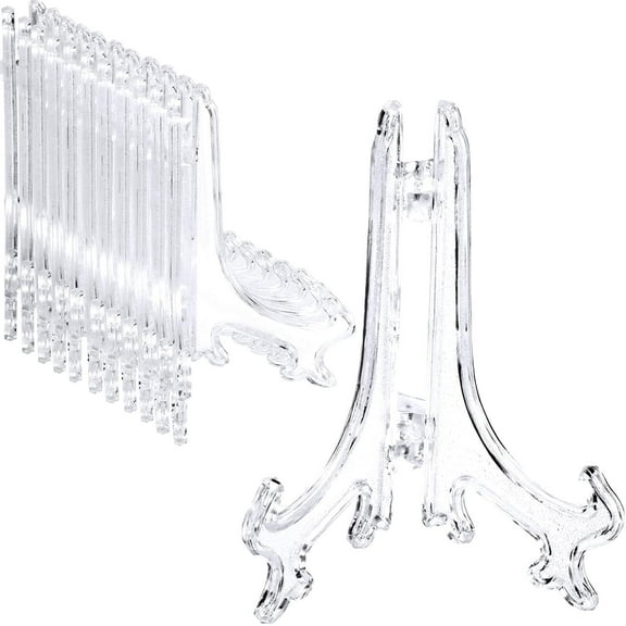 10 Pcs 7" Acrylic Easel Stand, Clear Plastic Easels or Stand/Plate Holders to Display Pictures or Other Items at Weddings
