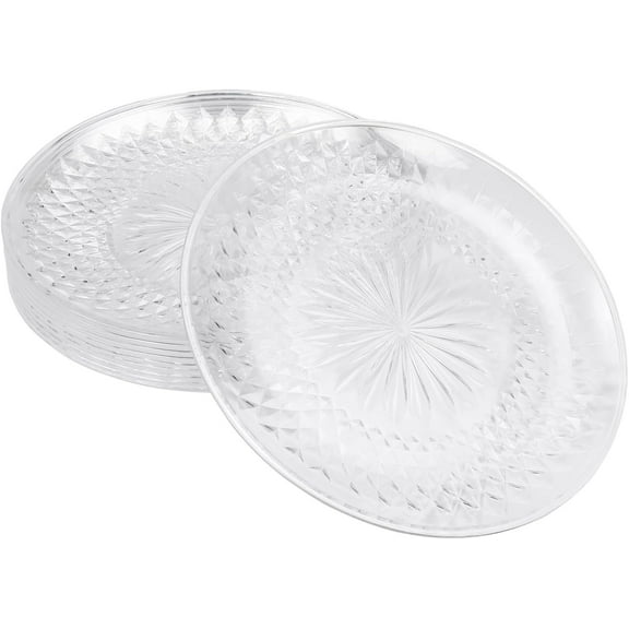 10 Pcs Clear Plastic Tray, 14 Inch Crystal Clear Round Serving Platters, Clear Dessert Plates for Party Food Cake Cookie Fruits Birthday Wedding