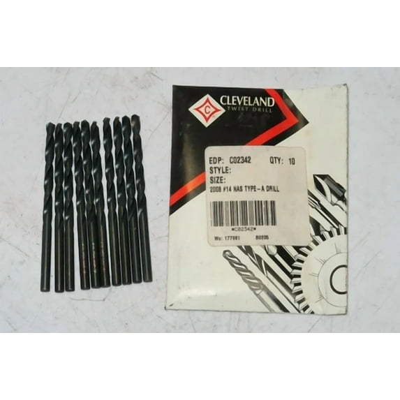 10 Pcs Cleveland #14 Nas Type-A Jobber Twist Drill Bits, Black Oxide C02342 Usa