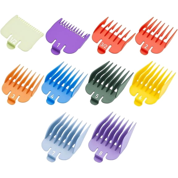 10 Pcs Clipper Guards, Hair Clipper Combs Guides, Multicolour Replacement Clipper Guards Attachments, Multi Size Guide Combs for Hair Trimmers, Snap-On Cutting Length Guards Professional and Home Use