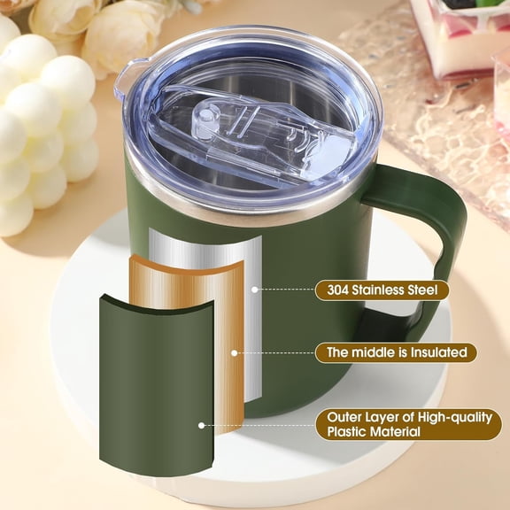 10 Pcs Coffee Travel Mugs Vacuum Reusable Insulated Winter Gifts with Lid and Handle 17 oz Camping Insulated Cups Double Wall Stainless Steel Mugs for Men Women(Colorful)