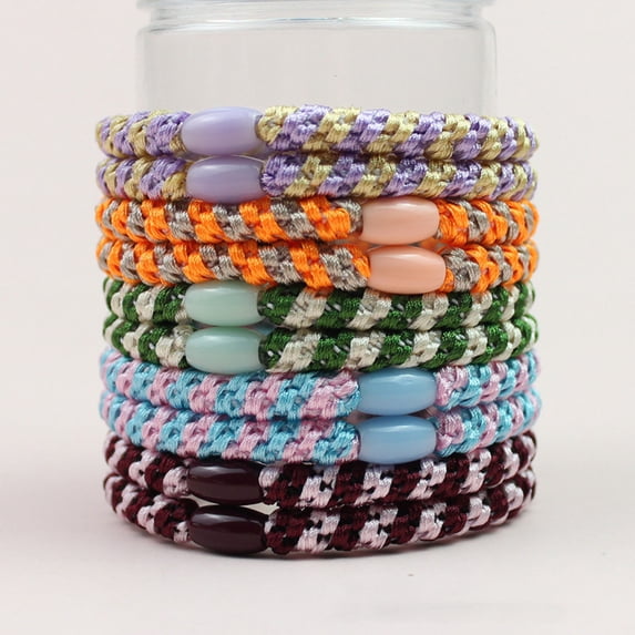 10 Pcs Colored Striped Hair Ties Elastic Fabric Hair Bands Cute Rubber Scrunchies Fashion Weaving Hairs Tie Ideal Hairs Accessories for Woman Ponytail Daily Life