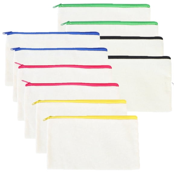 10 Pcs Colorful Canvas Zipper Pouches, 8.3 x 4.7 Inch Multipurpose Storage Bags, DIY Craft Makeup Bags Portable Travel Toiletry Pouch for Stationery