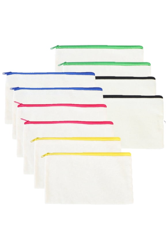 10 Pcs Colorful Canvas Zipper Pouches, 8.3 x 4.7 Inch Multipurpose Storage Bags, DIY Craft Makeup Bags Portable Travel Toiletry Pouch for Stationery