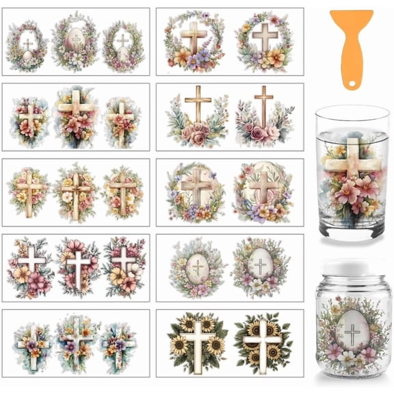 10 Pcs Colorful Cup Printing UV Transfer Papers 10 Styles Flower Frame PVC DIY Heat Transfer Stickers for 16 OZ Glass Cups Crafts 9.5x4.3inch