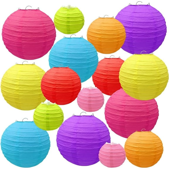 10 Pcs Colorful Paper Lanterns, Trianu Chinese Hanging Round Decorative Paper Lanterns for Birthday Christmas Wedding Baby Bridal Shower Home Decor Party Decoration (12", 10", 8", 6")