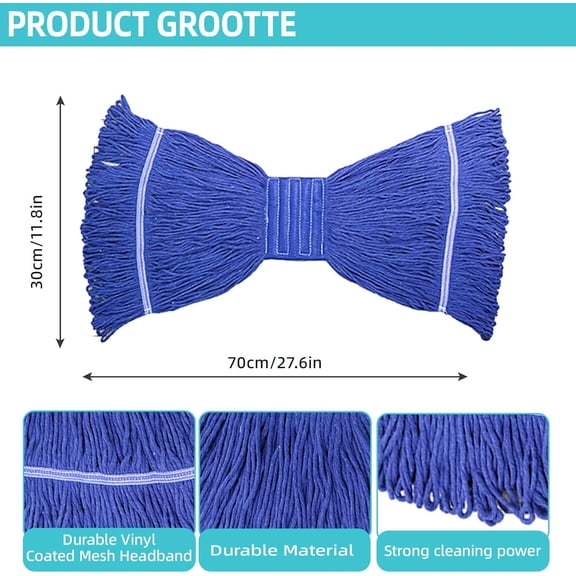 10 Pcs Commercial Mop Head Replacement, 27.6 Inch Heavy Duty Wet Mop Heads for Floor Cleaning - Blue Commercial Mop Refills