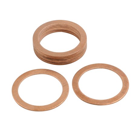 10 Pcs Copper Tone Sealing Rings Flat Washers 27mm Inner Diameter for Car