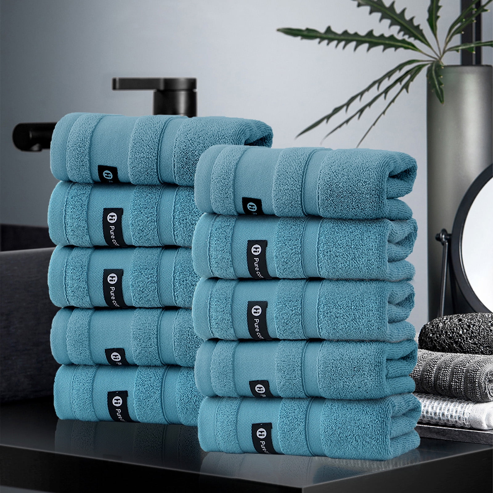 10 Pcs Cotton Bath Towels Set Thick Soft Absorbent Household Wash Face Gift Towel Set Of 10